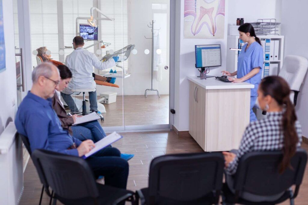 Patients waiting in a modern dental office